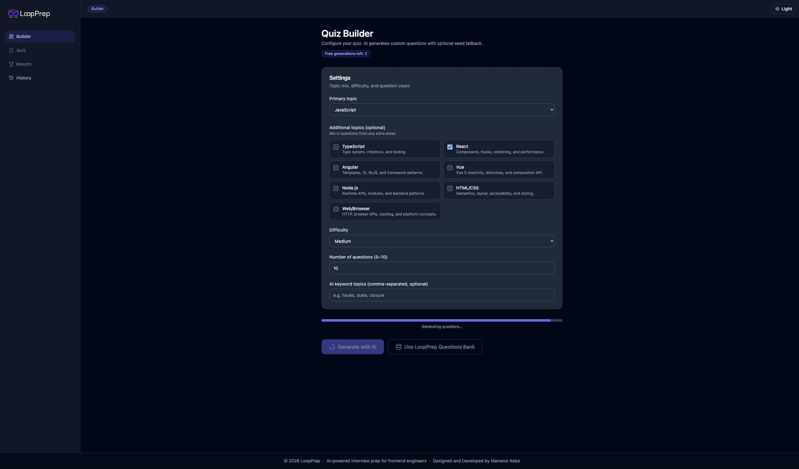 LoopPrep quiz builder view