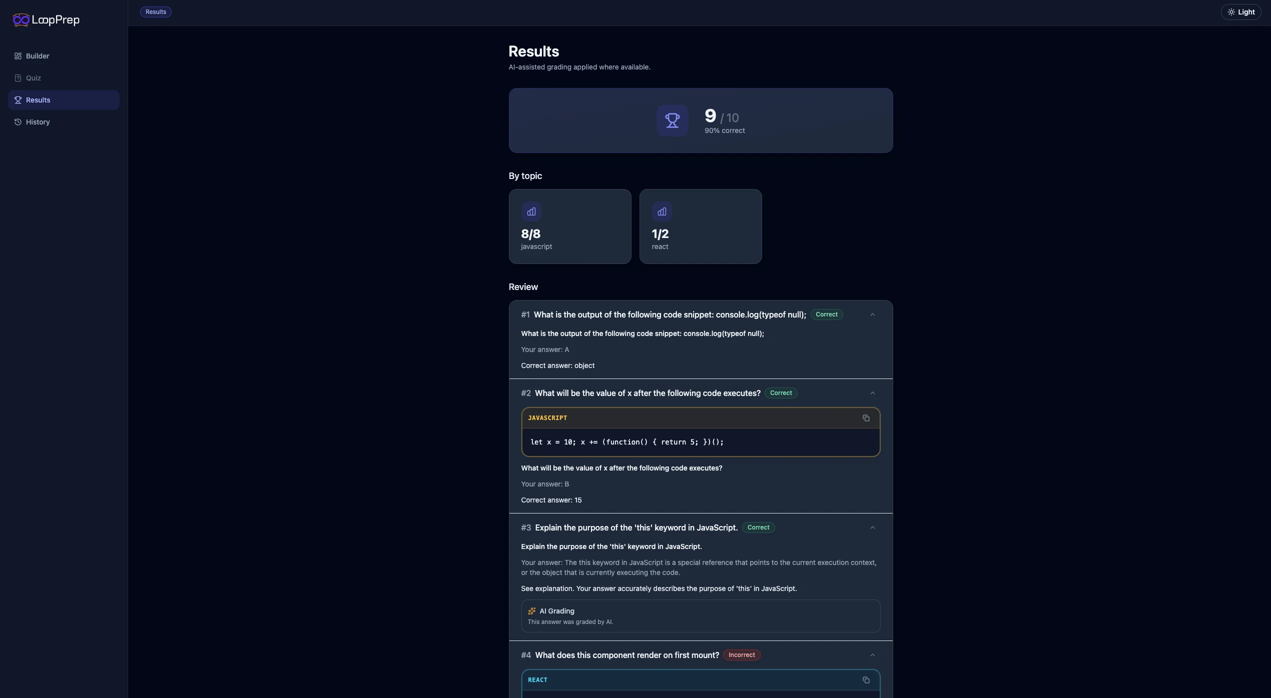 LoopPrep results and review view